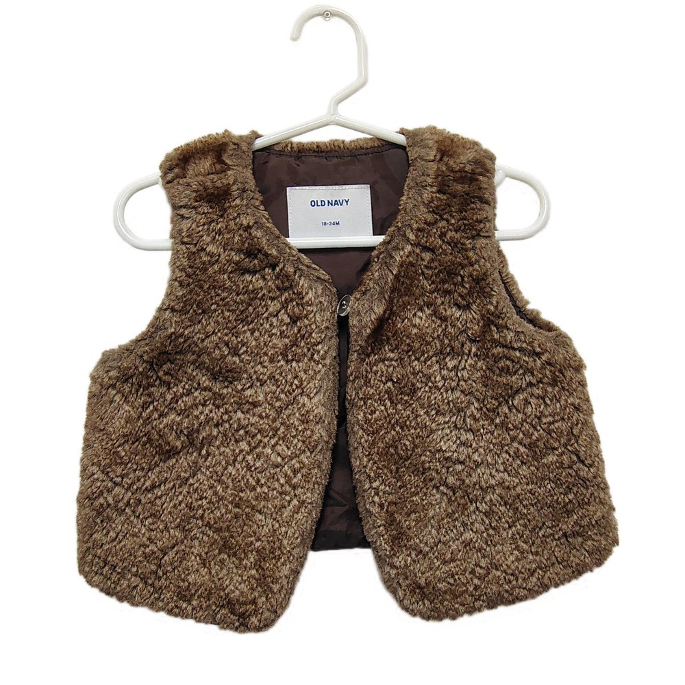 Old Navy Girls Faux Fur Vest‎ Toddler 18-24 Months Brown Fuzzy - Cozy